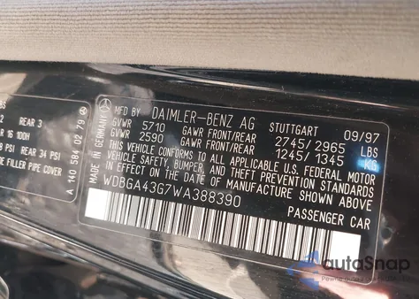 1998 Mercedes-Benz S 420 z USA, uszkodzony, nr VIN WDBGA43G7WA388390